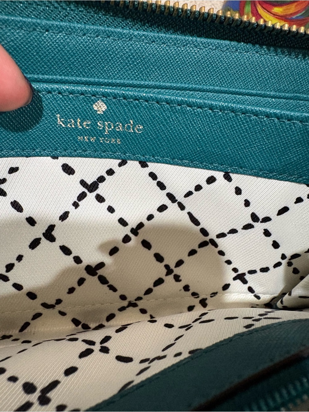 kate spade Teal Zip-Around Wristlet Wallet with Gold Hardware - Picture 8 of 9